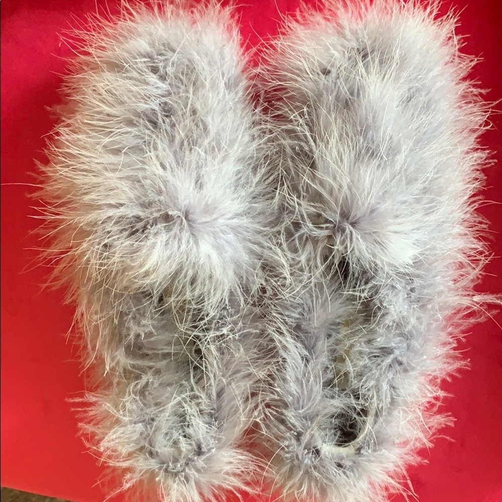 Pellobello real natural feather adorned slip ons